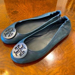 Tory Burch Minnie blue suedes sparkle shoe flat